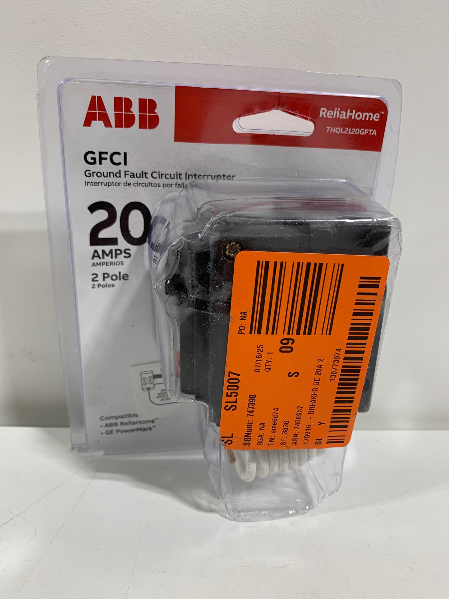 20 Amp Double Pole Ground Fault Breaker with Self-Test (THQL2120GFTA)