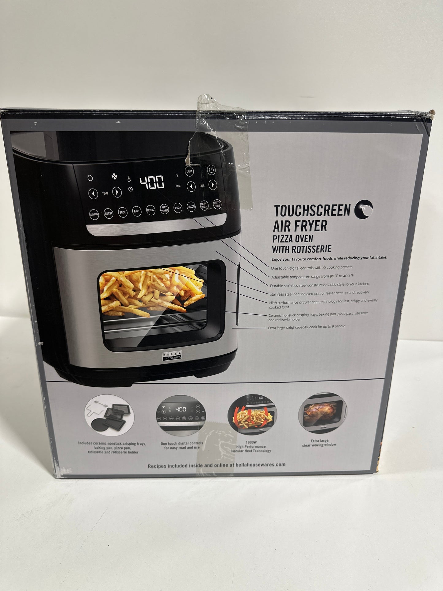 Used Bella PRO - 12.6-qt. Touchscreen Air Fryer Pizza Oven with Rotisserie - Stainless Steel