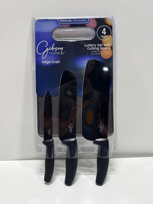 Edge Craft 4 Piece Nonstick Stainless Steel Cutlery Set with Cutting Board