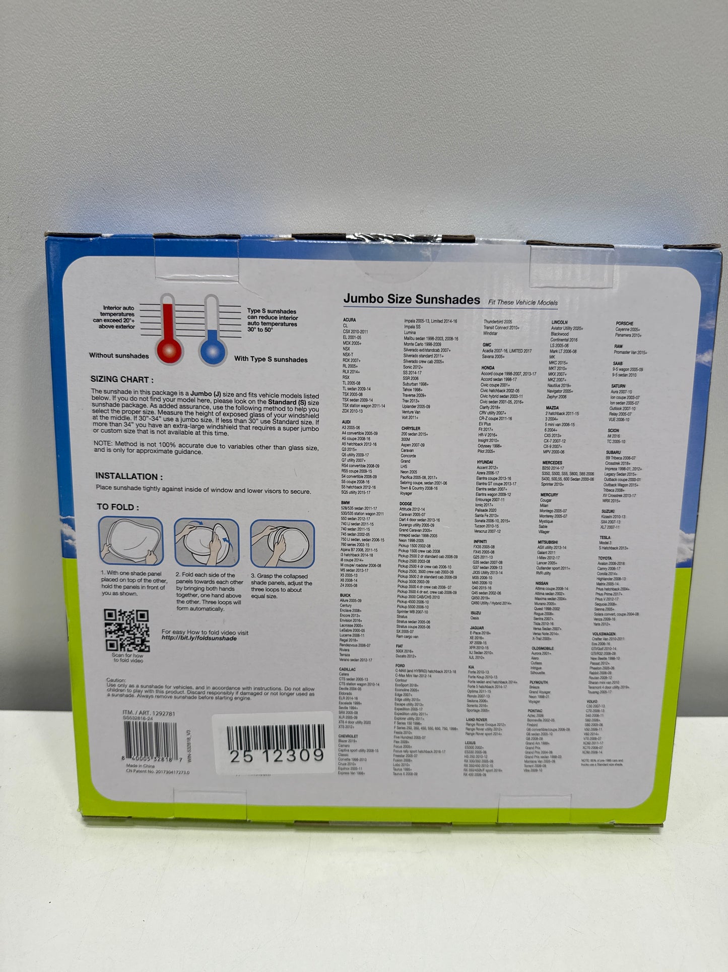 olar Shade 3 Piece Sunshade Set JUMBO for Car Truck SUV 34”x64” Type S