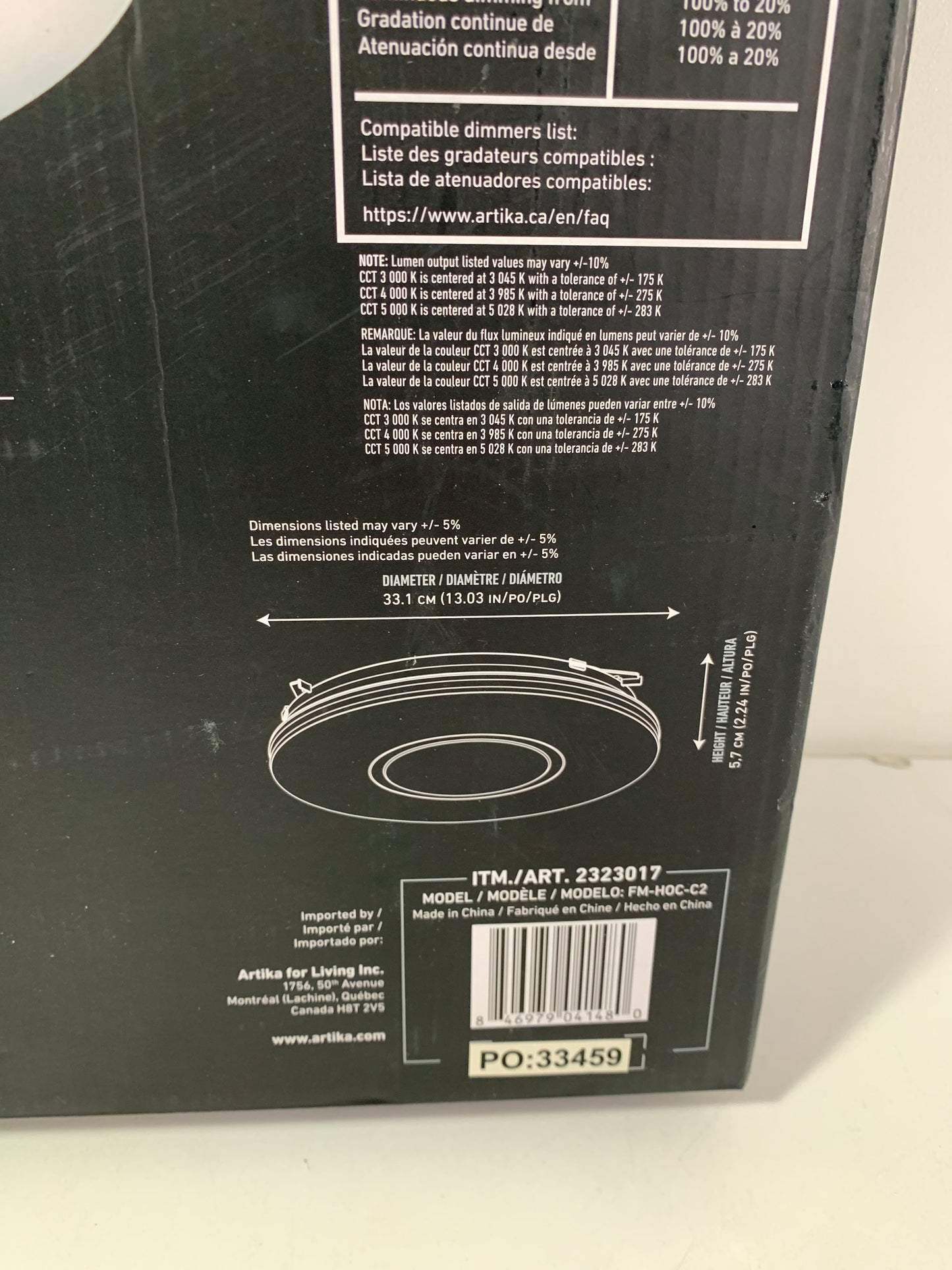 Artika Horizon LED Ceiling Light Fixture 1800 Lumens 3 Color Preset Dimmable - *Lighting & Electrical