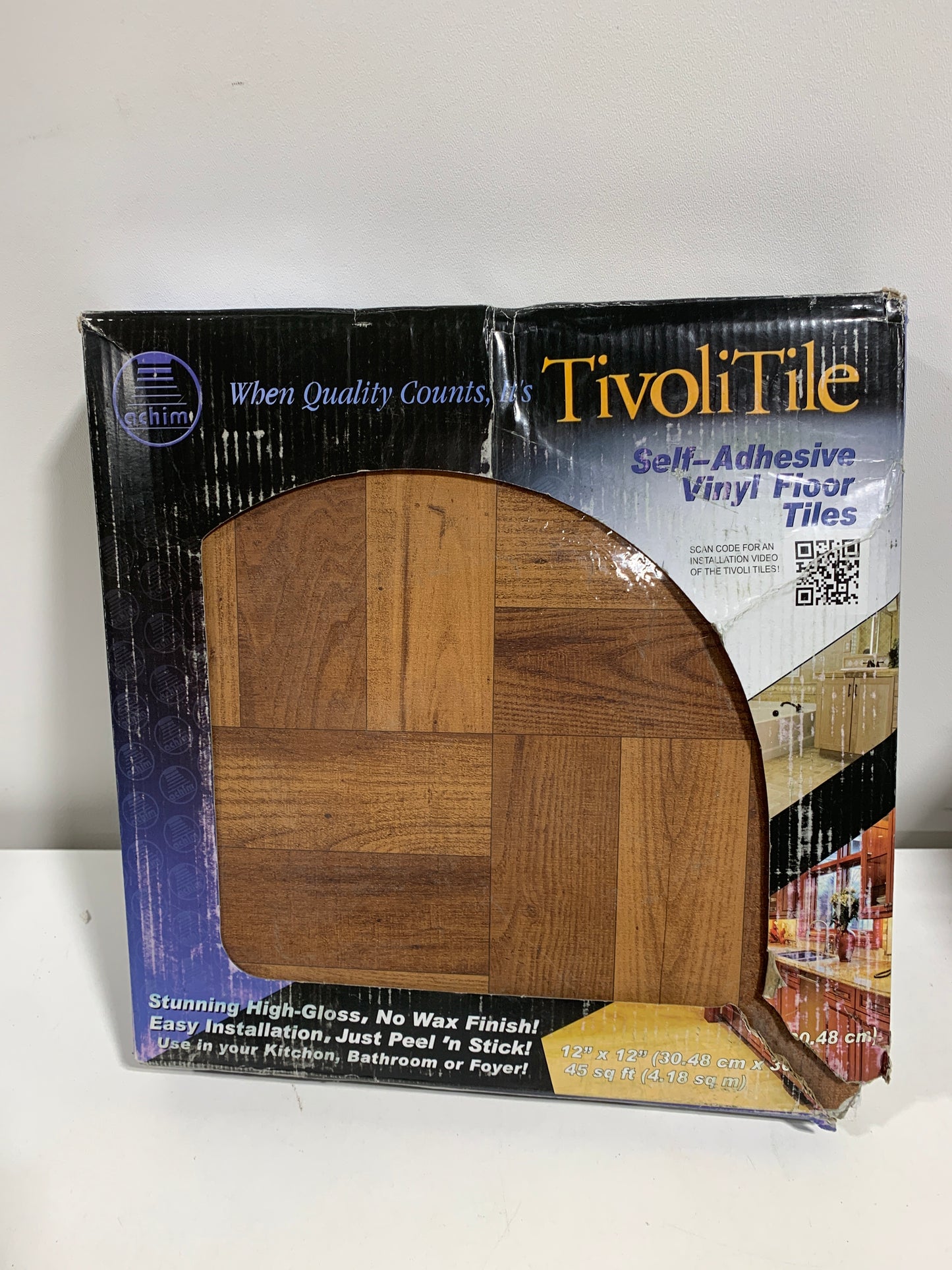 Achim Tivoli Self Adhesive Vinyl Floor Tile 12" X 12", 3 Finger Med. Oak Parquet, 45 Pack