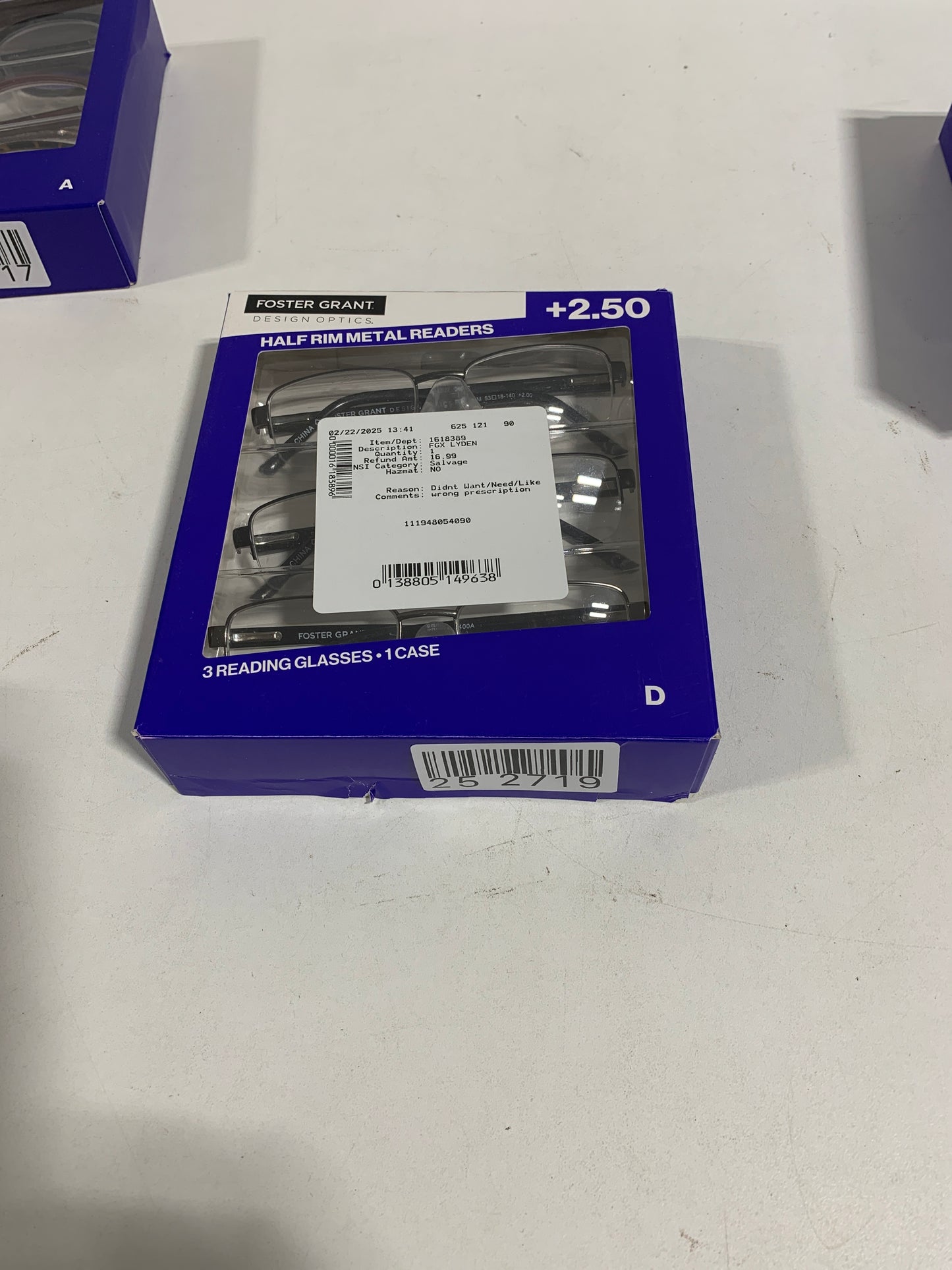 DesginOptics by Foster Grant Classic Reading Glasses +2.50 3 Count