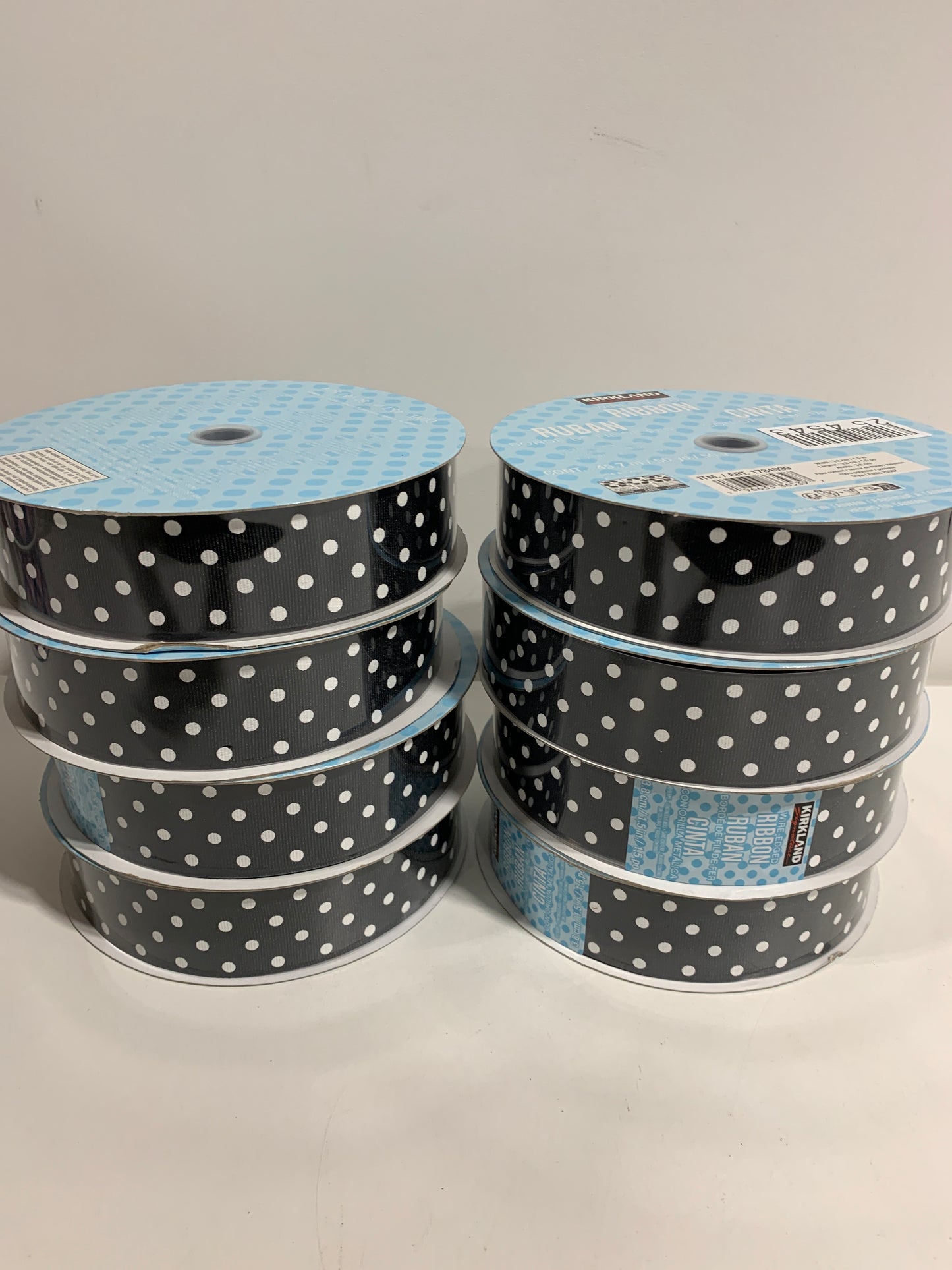 8 Kirkland Wire-Edged Ribbon Black with White Polka Dots 1.5" Wide 50 YD