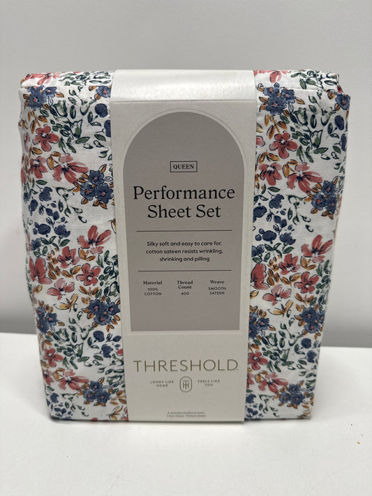 Queen Printed Performance 400 Thread Count Sheet Set Ditsy Floral - Threshold™: Cotton Sateen, OEKO-TEX Certified, 4-Piece Set