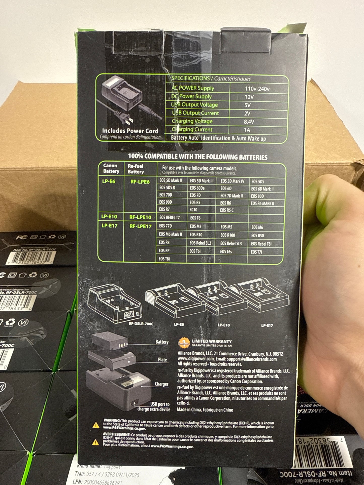 Lot of 24 - Digipower - Travel Charger for Mirrorless & DSLR Cannon Camera Batteries LPE6/LPE10/LPE17/NB/L12 - Black