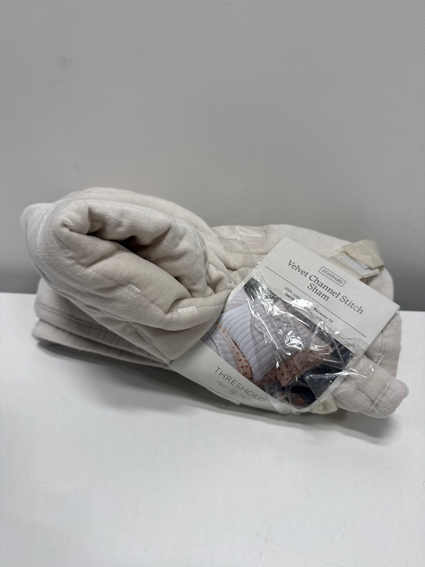 Standard Channel Stitch Velvet Quilt Sham Cream - Threshold™: OEKO-TEX Certified Cotton Backing Machine Washable