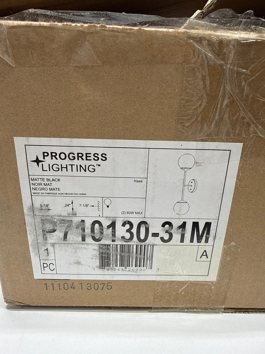 Progress Lighting Haas 2-Light Wall Sconce, Matte Black, Opal Glass