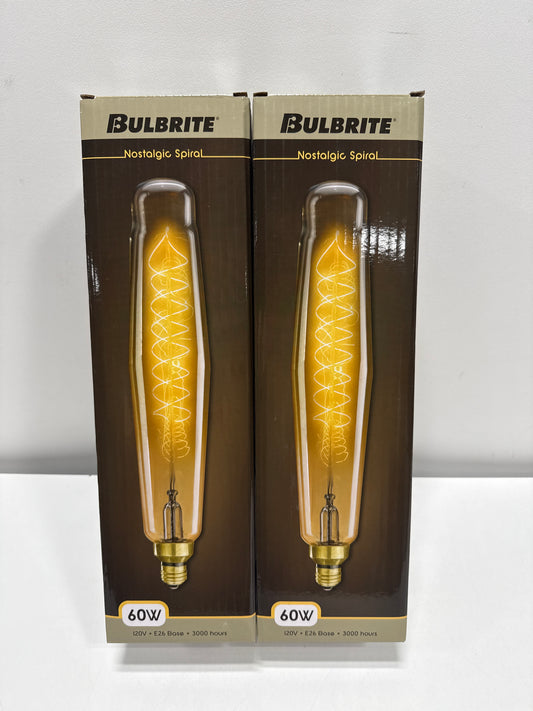 2 x Bulbrite 137301 60W, TUBULAR SHAPED, GRAND NOSTALGIC SPIRAL, E26, 120V, incandescent light bulb