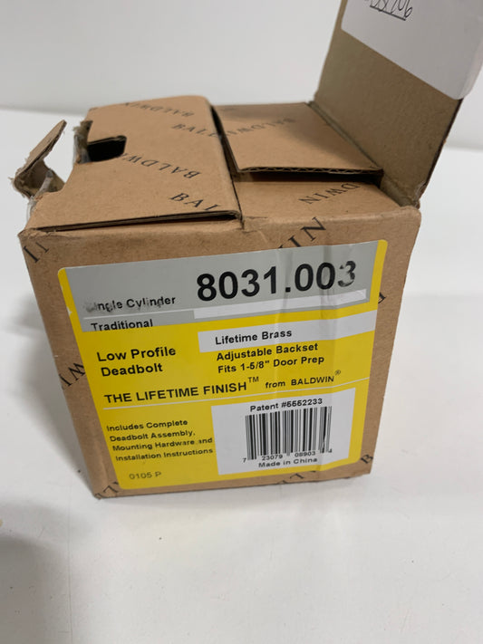 Baldwin Hardware 8031.003 Traditional Single Cylinder Deadbolt in Lifetime Polished Brass