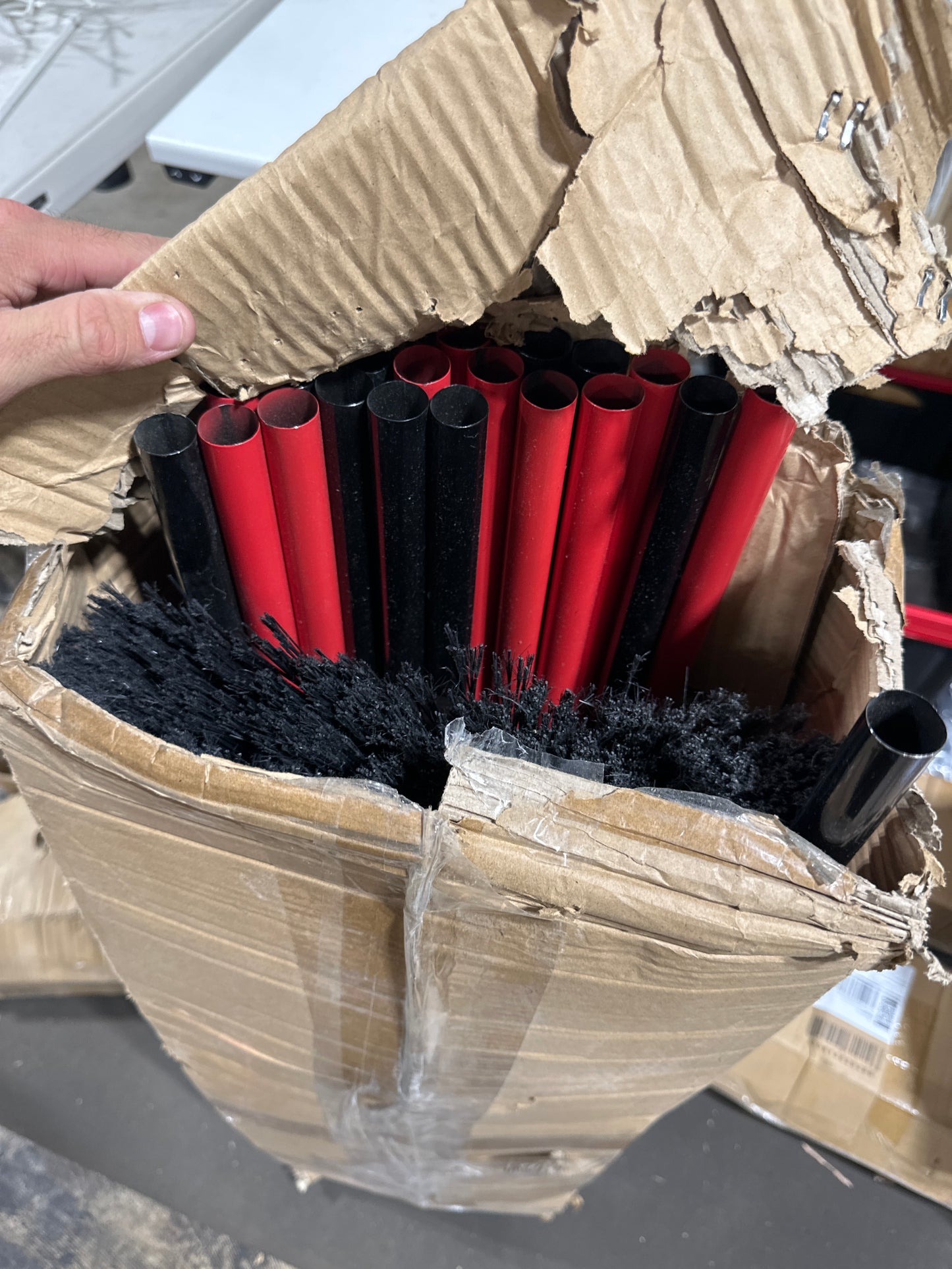 WILLBOND 18 Pcs Heavy Duty Broom Outdoor Indoor Commercial Angle Brooms Bulk for Courtyard Garage Lobby Mall Market Floor Home Kitchen Room Office Pet Hair Rubbish 54 Inch(Red, Yellow)