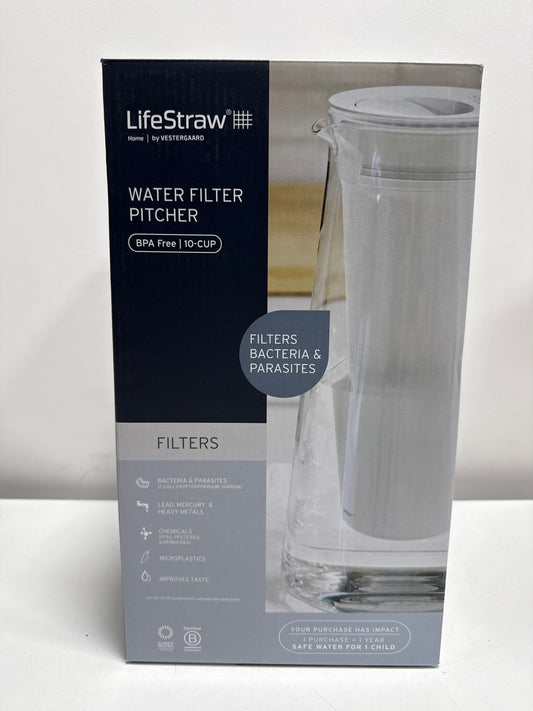 LifeStraw Home 10-Cup BPA-Free Plastic Filter Pitcher; White