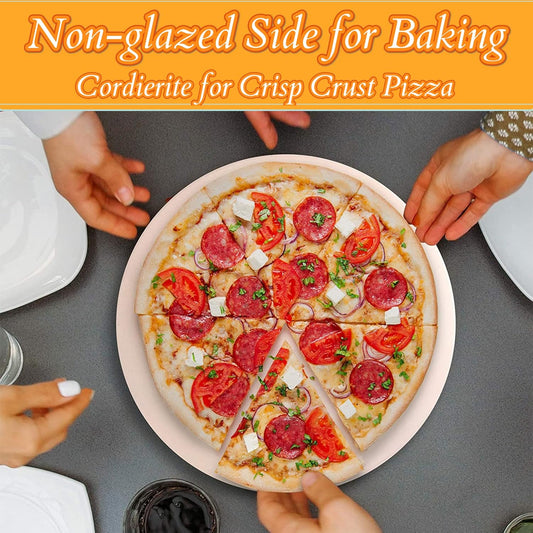 Pizza Stone Grill Griddle Combo; 12" Round Reversible Pizza Baking Board Ceramic Griddle; Backyard BBQ Accessory for Stove/Pizza Oven/Gas Charcoal Grills; Thermal Shock Resistant (Round, 12)