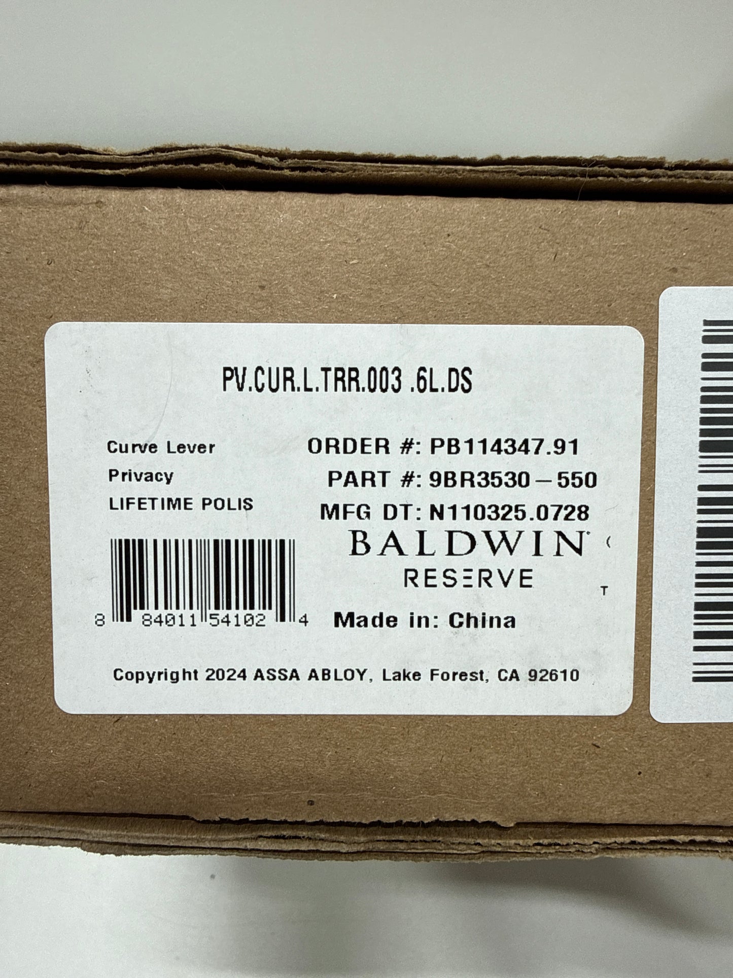 Baldwin Pv.Cur.L.Trr Curve Privacy Leverset - Brass PVCURLTRR003 - *Tools Hardware & Misc
