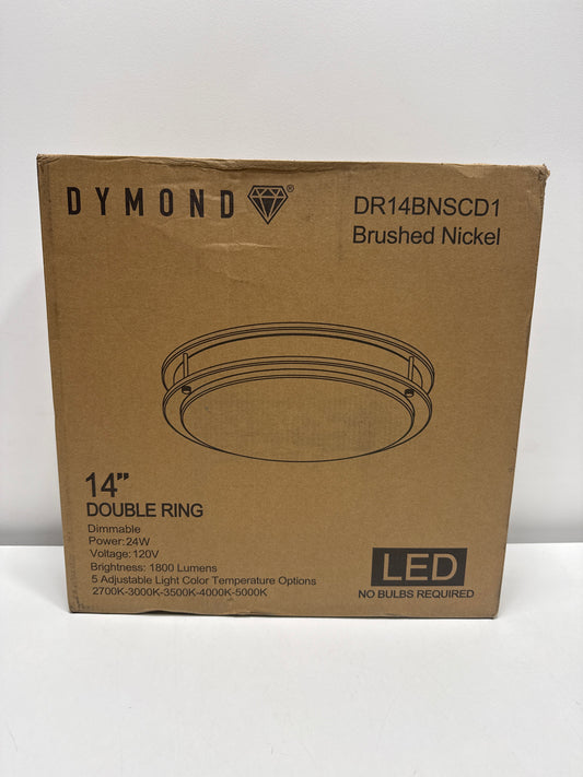 DYMOND 14 LED Ceiling Light Flush Mount Adjustable Color Temperature Dimmable Brushed Nickel Double Ring