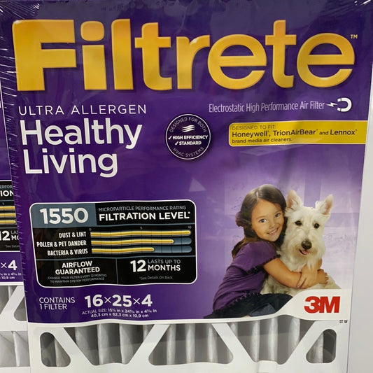 3M Ultra Allergen Reduction Deep Pleat 4" Filter, 2-pack 16x25x4