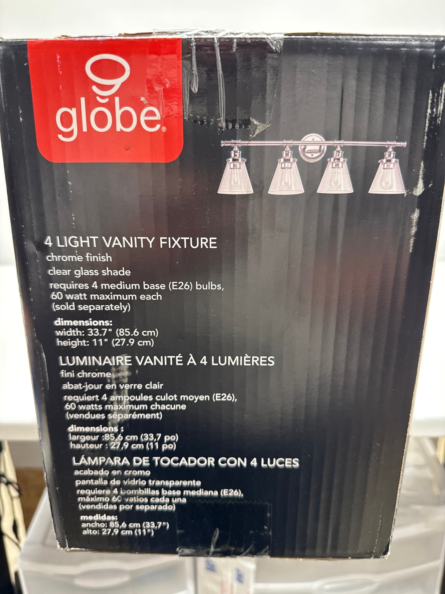 Globe Electric Parker 4-Light Chrome Vanity Light with Clear Glass Shades 51446