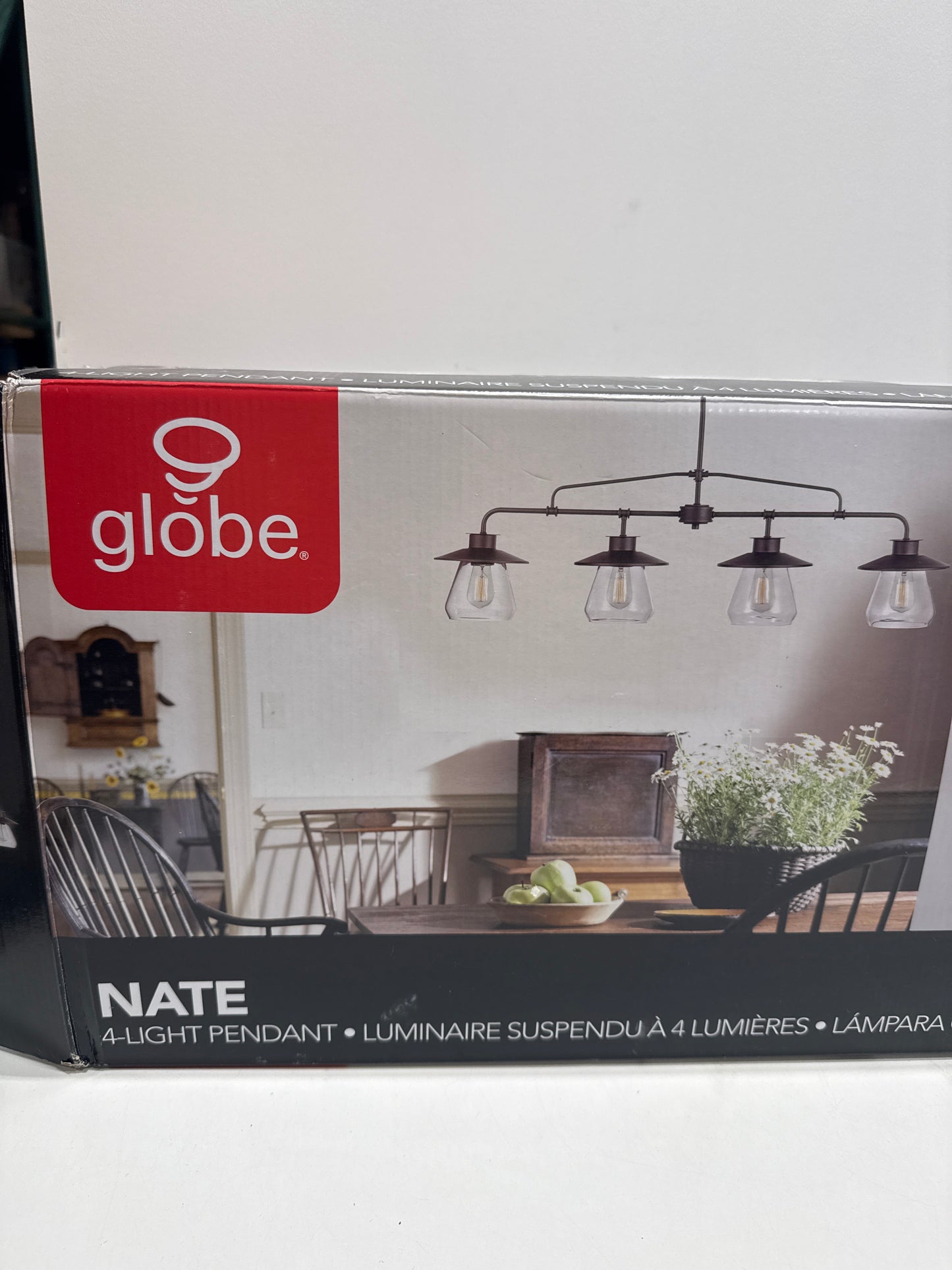 GLOBE Electric 65382 4-Light Pendant, Oil Rubbed Bronze, Clear Glass Shades, E26 Base Socket, Kitchen Island, Pendant Light Fixture, Adjustable Height, Home Décor Lighting
