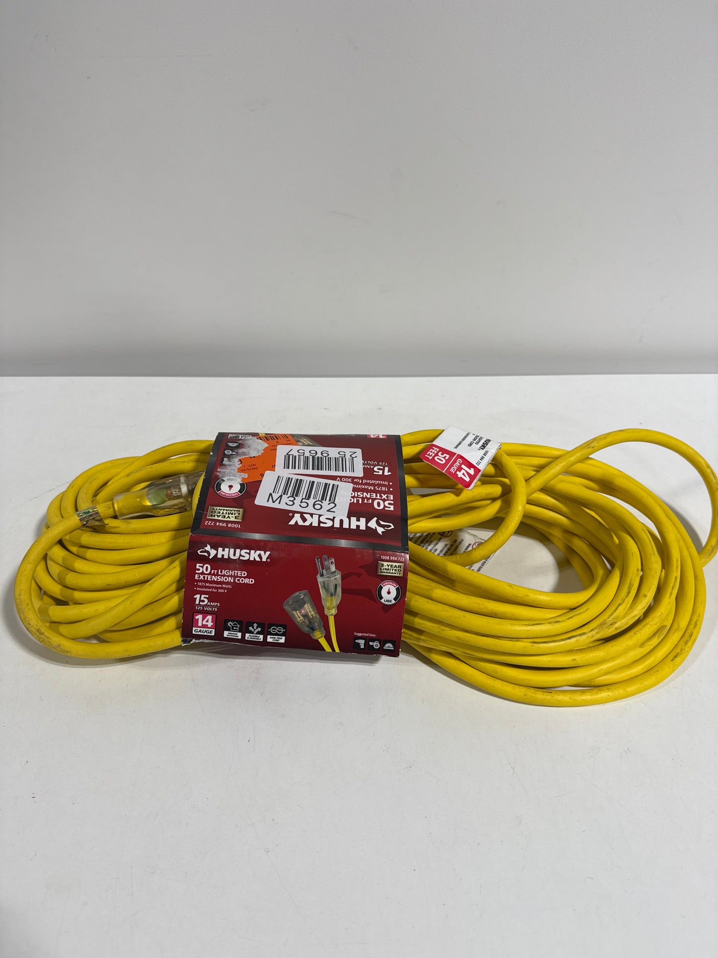 50 Ft. 14/3 Medium Duty Indoor/Outdoor Extension Cord with Lighted End, Yellow