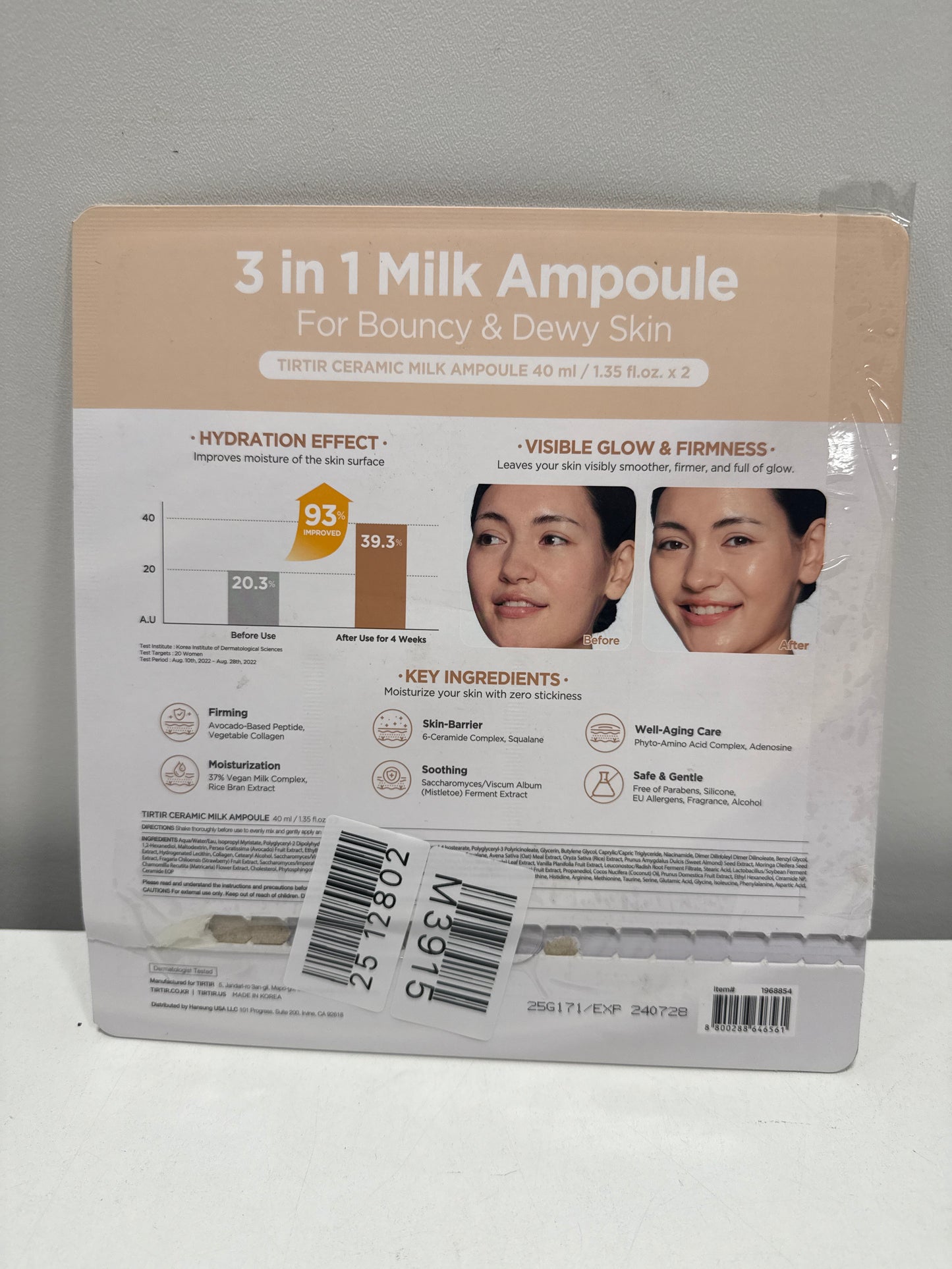 TirTir Ceramic Milk Ampoule, 1.35 Fluid Ounce / 40ml Each (Pack of 2)