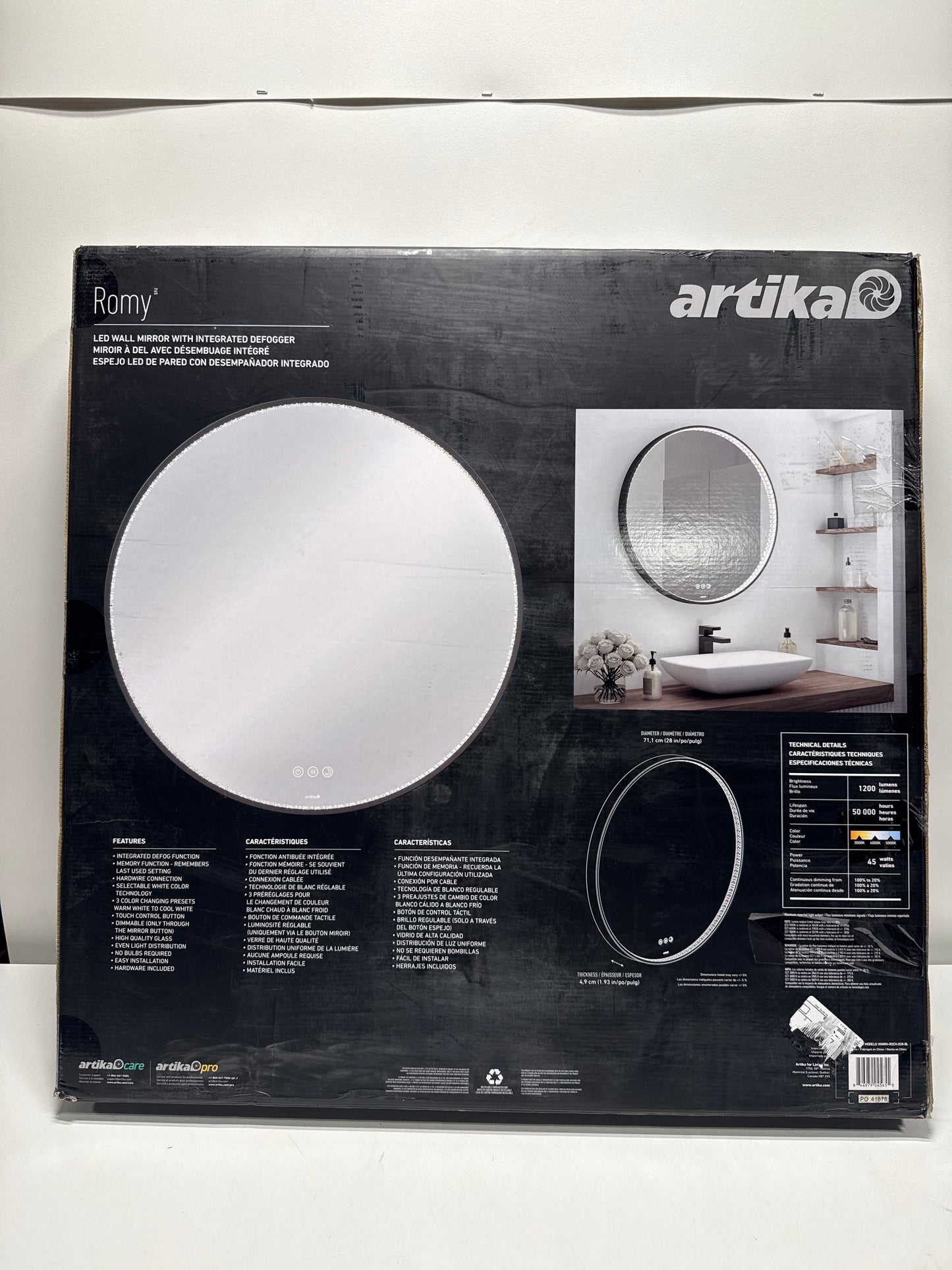 Artika Romy 28 in. W X 28 in. H 3CCT Round Wall Bathroom Anti-Fog Vanity Mirror with Black Frame