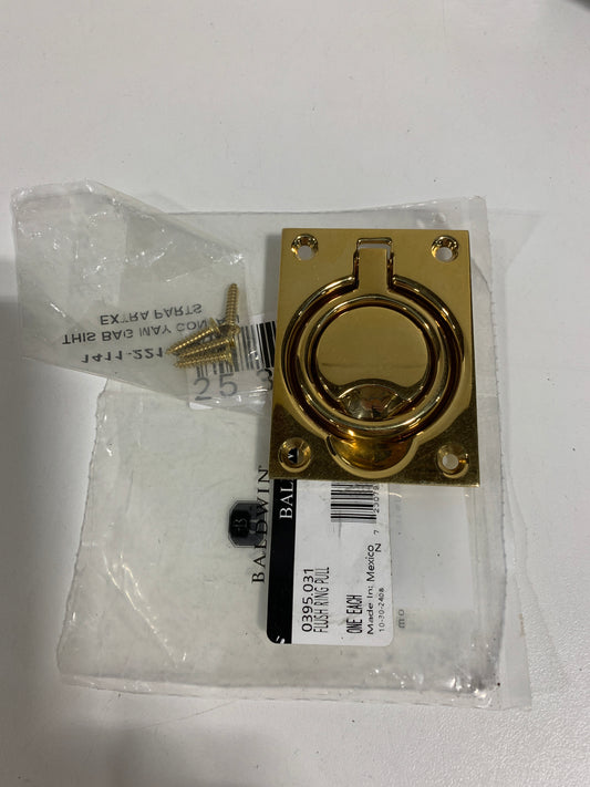 Baldwin 0395 2-1/2 Inch X 3-5/16 Inch Flush Cabinet Pull Non-Lacquered Brass