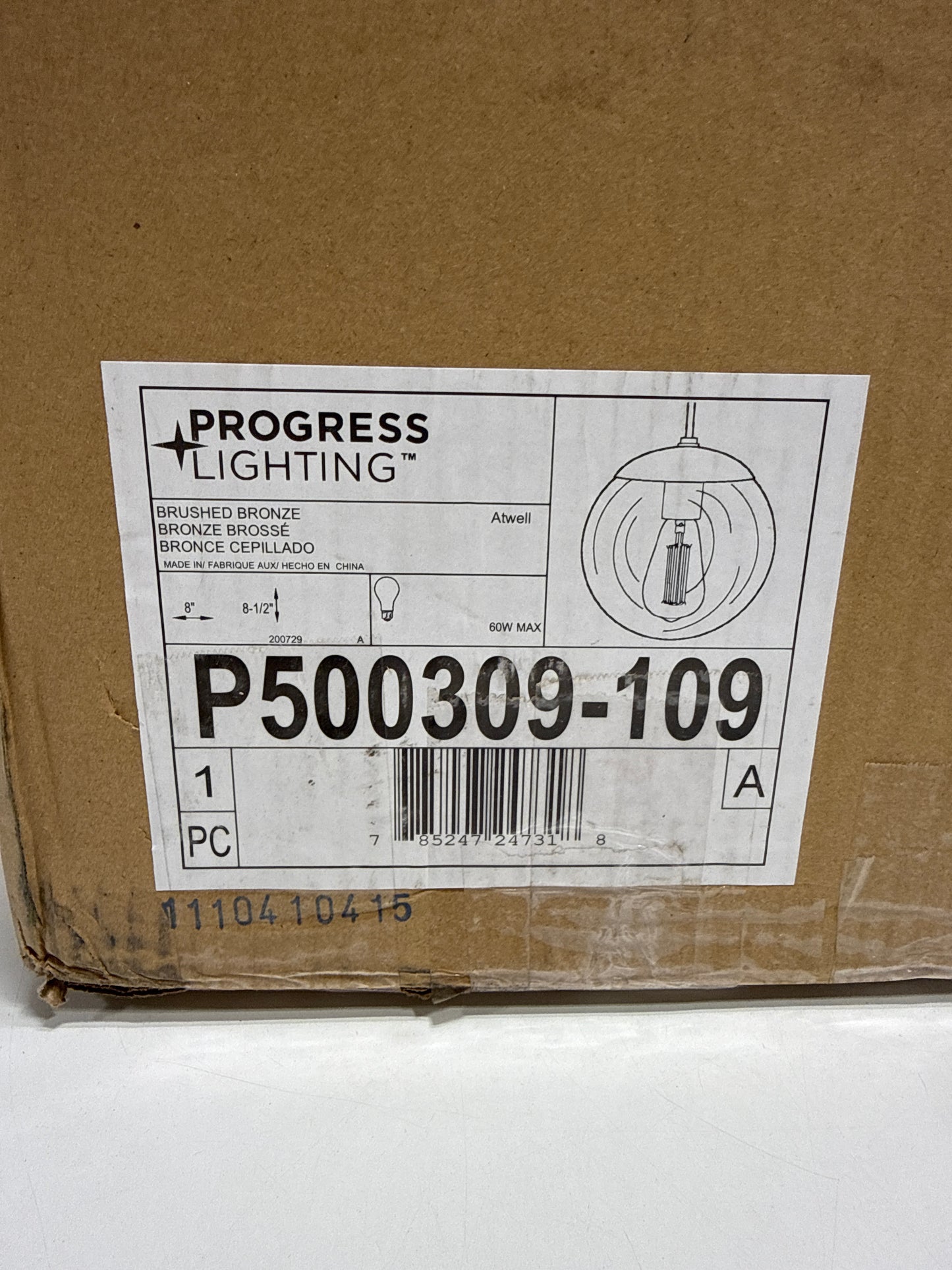 Atwell Collection 8-inch Brushed Bronze and Clear Glass Globe Small Hanging Pendant Light - *Lighting & Electrical