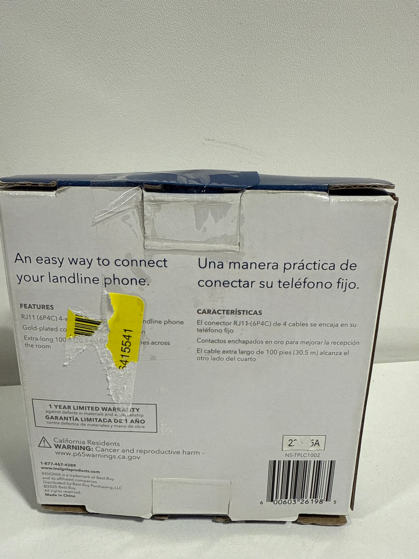 Insignia - 100' Landline Phone Cord - White