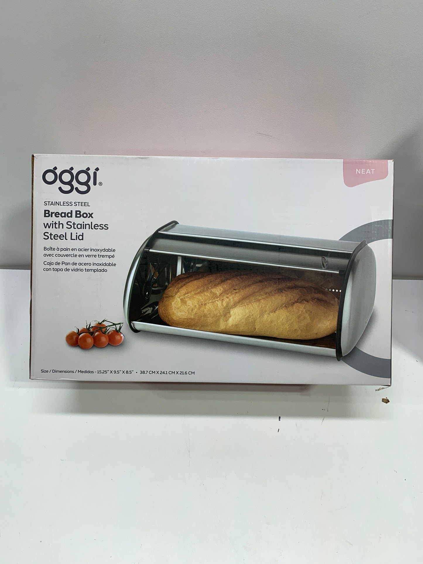 Oggi Stainless Steel Roll Top Bread Box for Kitchen Countertop with Stainless Steel Lid