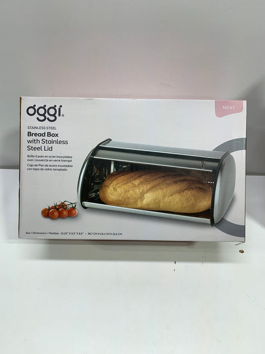 Oggi Stainless Steel Roll Top Bread Box for Kitchen Countertop with Stainless Steel Lid
