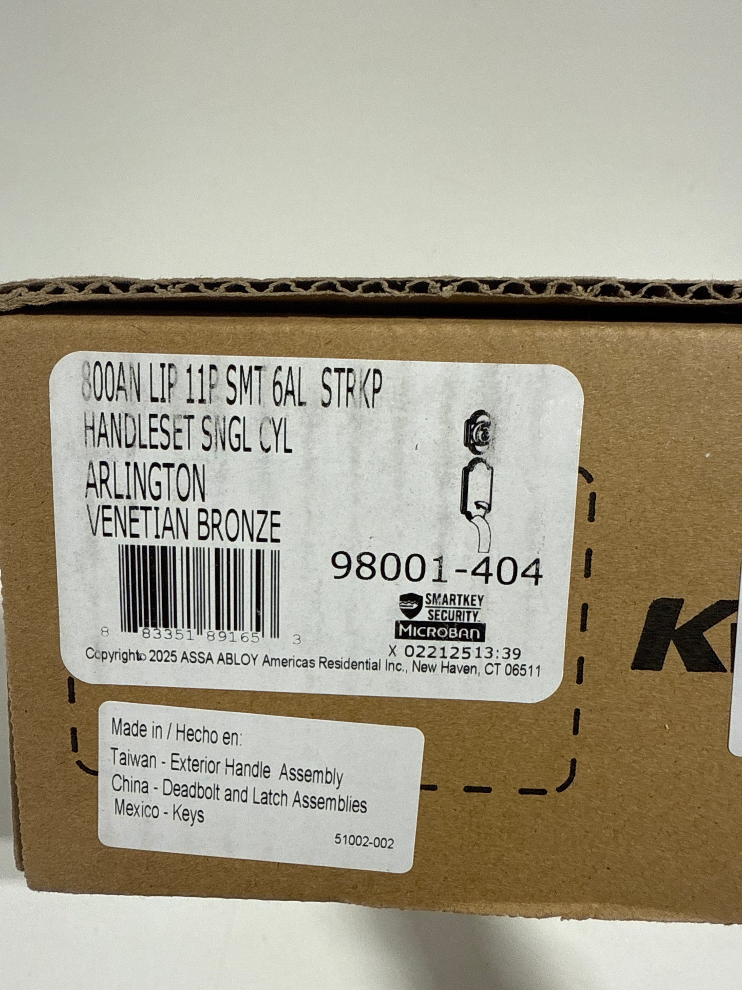 Kwikset 800ANLIP-S.STRKP Arlington Sectional Single Cylinder Keyed Entry Exterior Pack Handleset with SmartKey Venetian Bronze