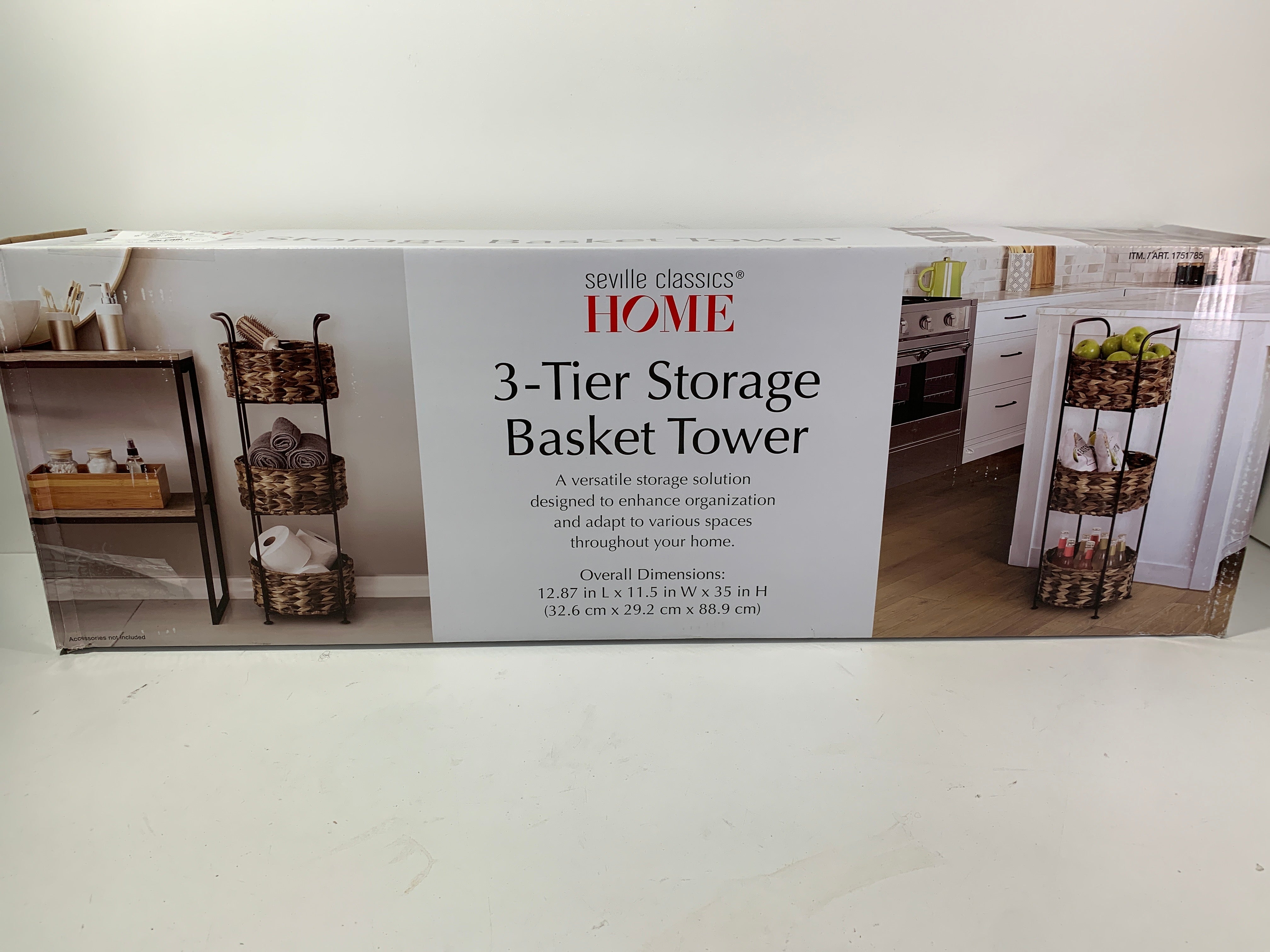Seville Classics 3-Tier Storage Basket Tower – Hand-Woven Baskets On Steel Frame For Home Organization - View #7