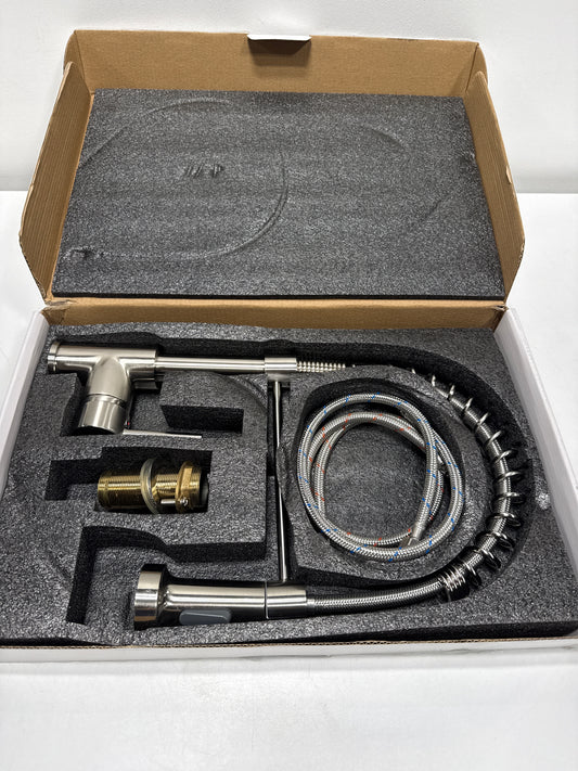 FLG Single-Handle Commercial Pull Down Kitchen Sink Faucet With Sprayer One Hole Kitchen Faucets Spring Taps Brushed Nickel