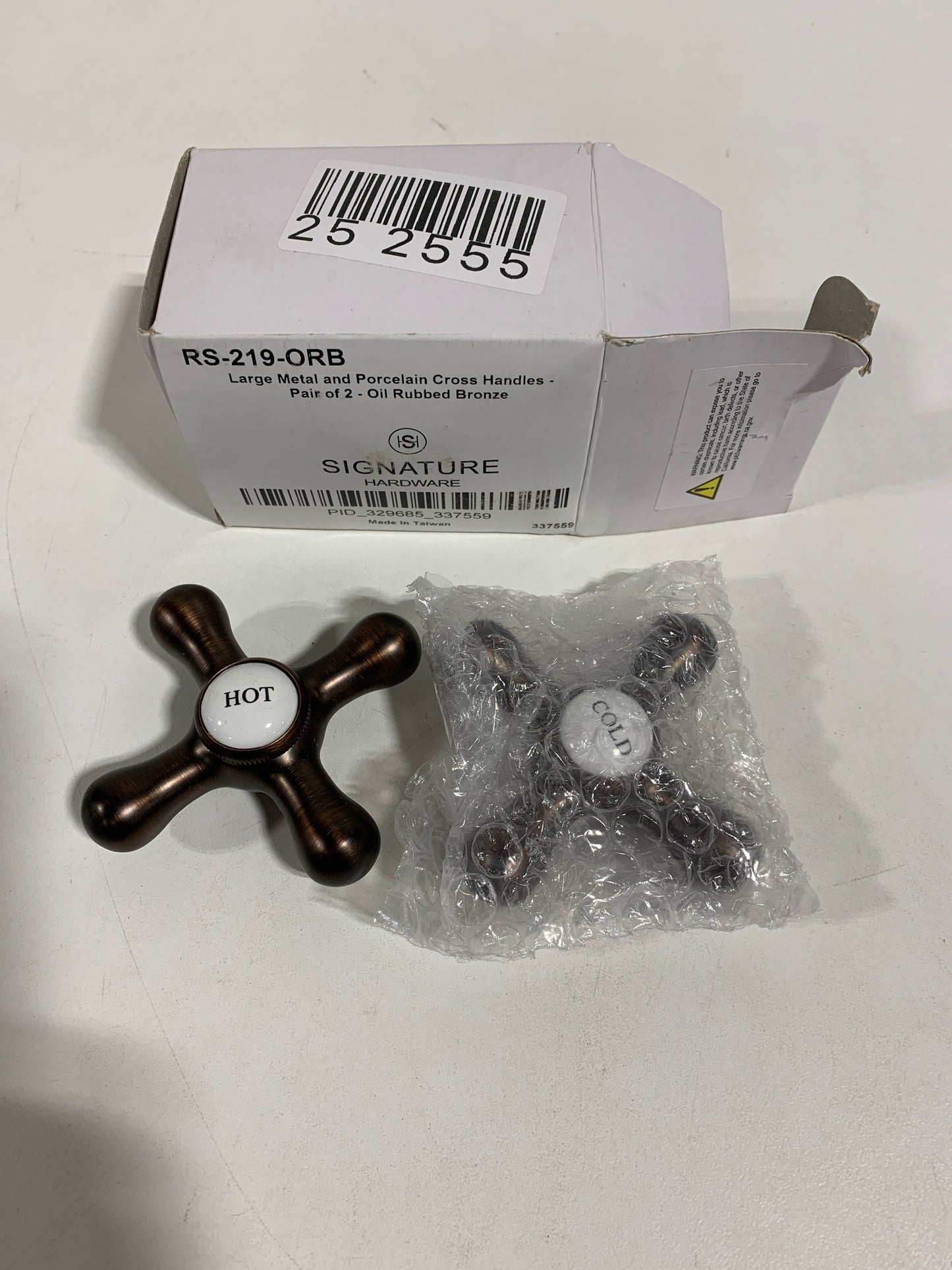 Signature Hardware 904982 Large Metal and Porcelain Cross Handles - Pair of 2 Oil Rubbed Bronze Bath