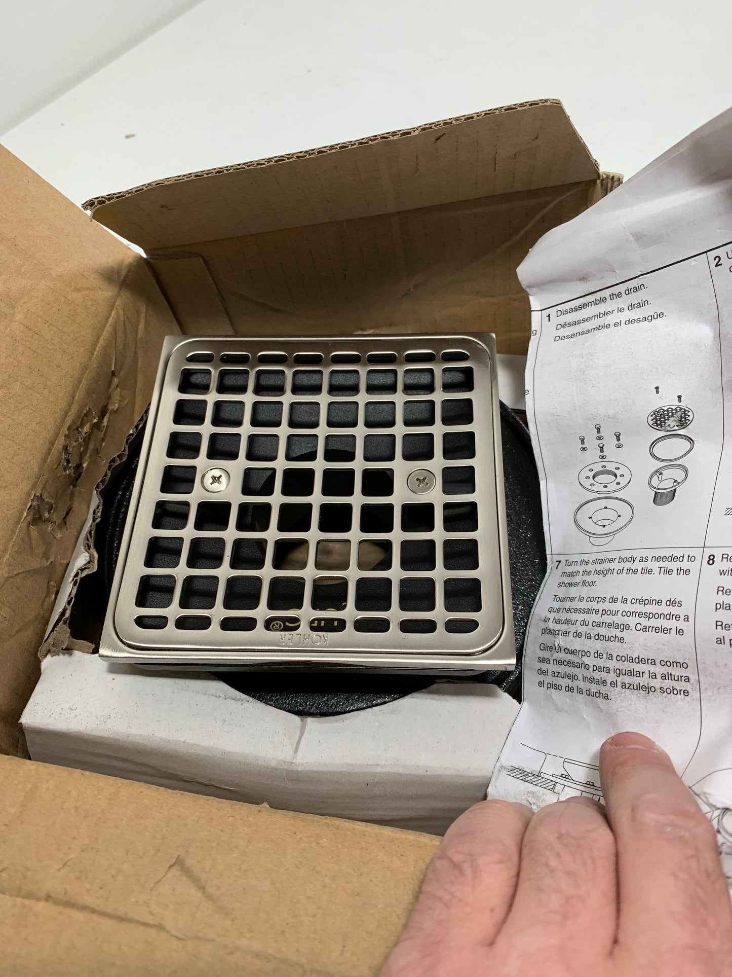 KOHLER K-22673 Clearflo Square Brass Tile-in Shower Drain