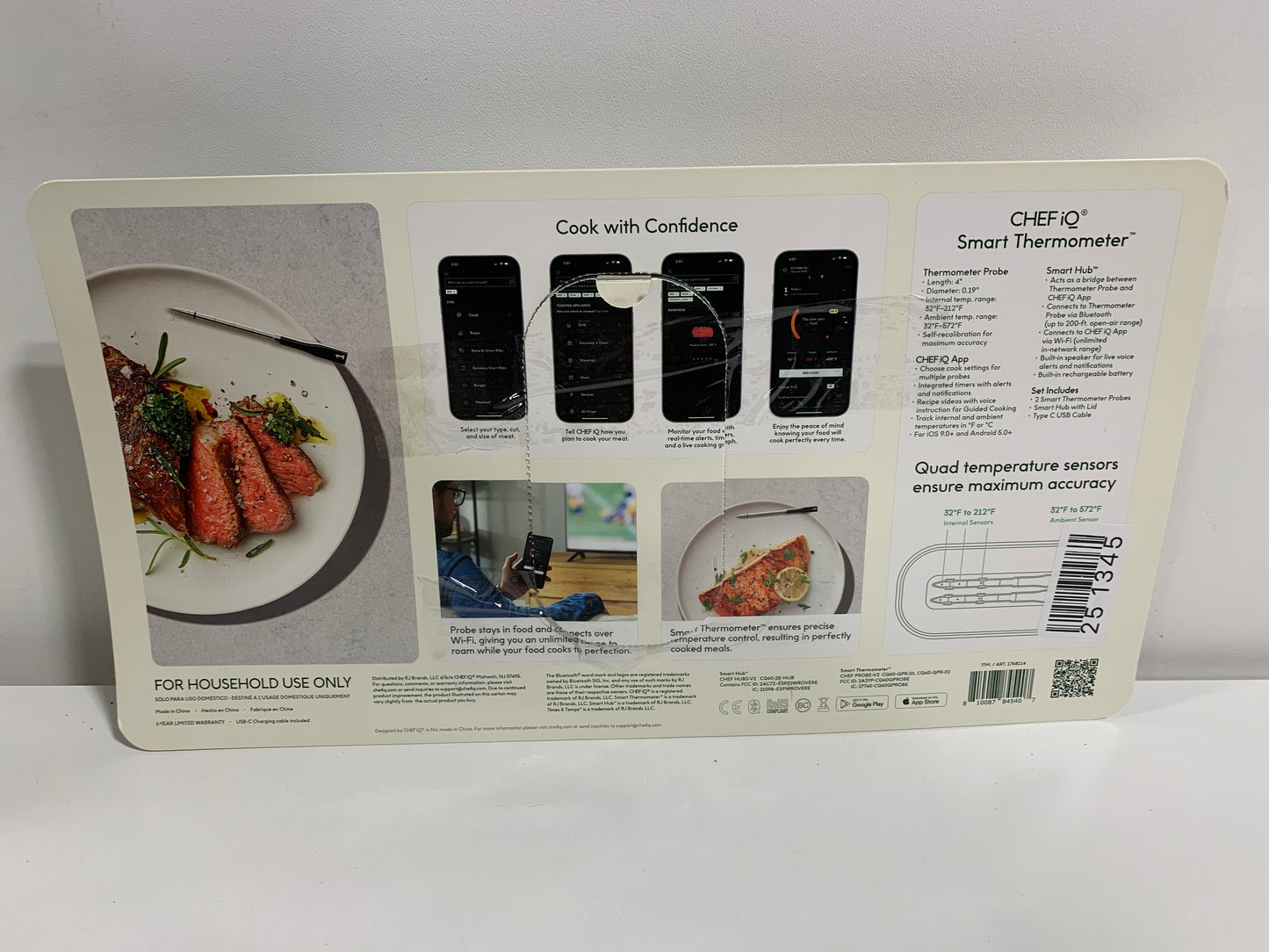 Chefman Smart Wireless Meat Thermometer Unlimited Range - 2 Probe with Hub - Black - *Kitchen & Dining