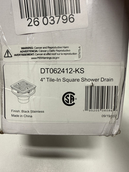 Delta DT062412 4" Tile-in Square Shower Drain Black Stainless