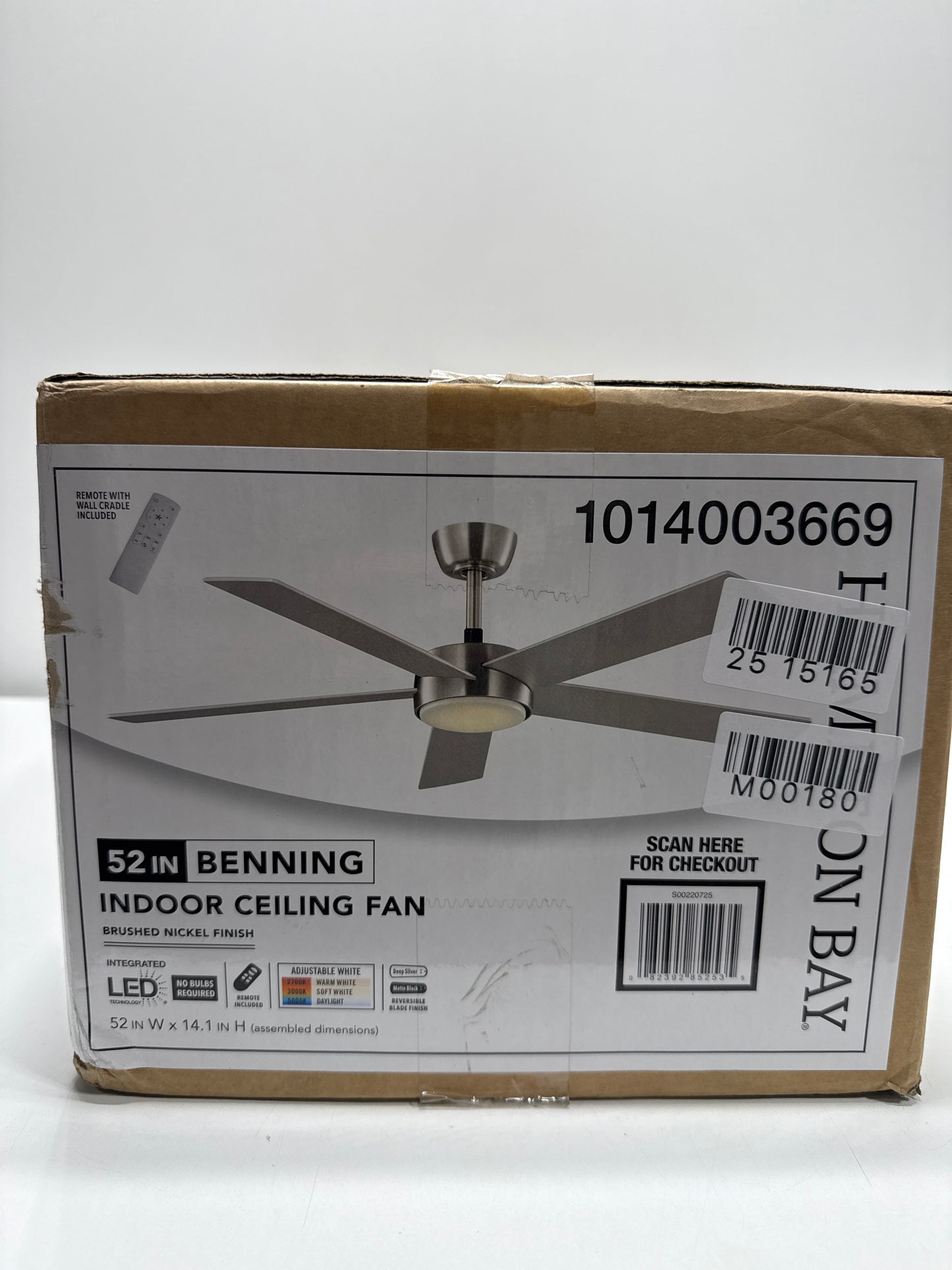 Benning 52 in. Indoor Brushed Nickel Downrod Ceiling Fan with Adjustable White Light LED and Remote Control Included