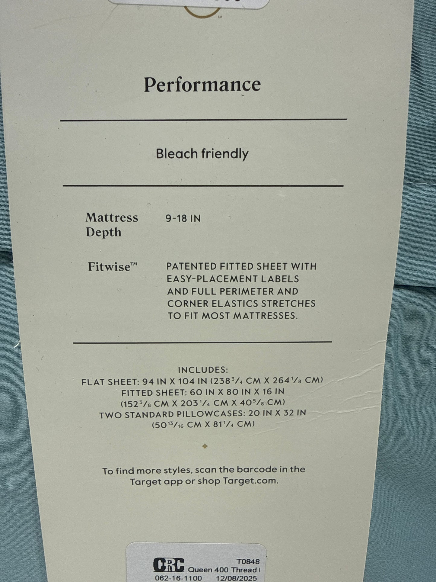 Queen 400 Thread Count Performance Sheet Set Light Teal - Threshold