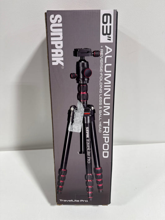 No Mount Plate Sunpak - TravelLite Pro Reverse Folding 63" Tripod - Black with Red Accents