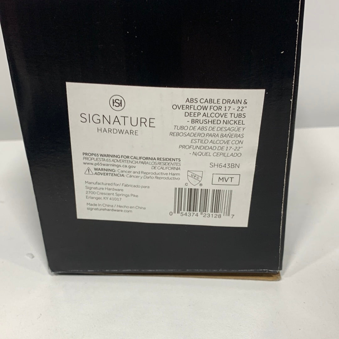 Signature Hardware ABS Cable Drain and Overflow for 17" - 22" Deep Alcove Tubs