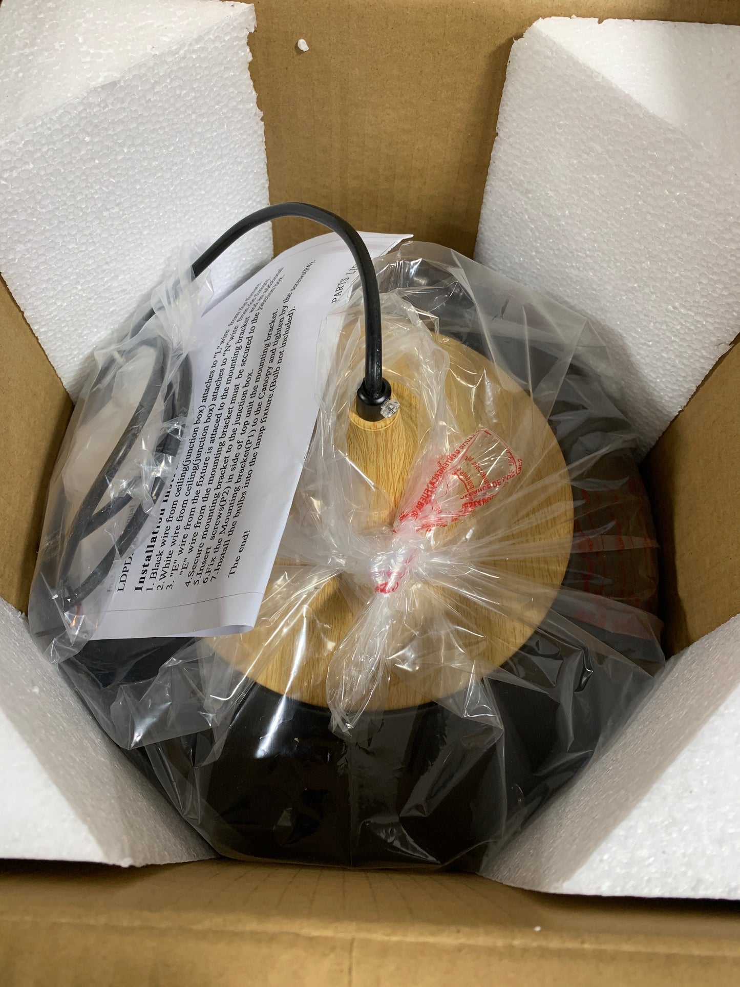 Nora Pendant - 11.5"L X 11.5"W X 9"H / Black and Natural Wood