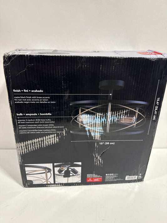 Globe Electric Denali 3-Light Matte Black Flush Mount Ceiling Ligh