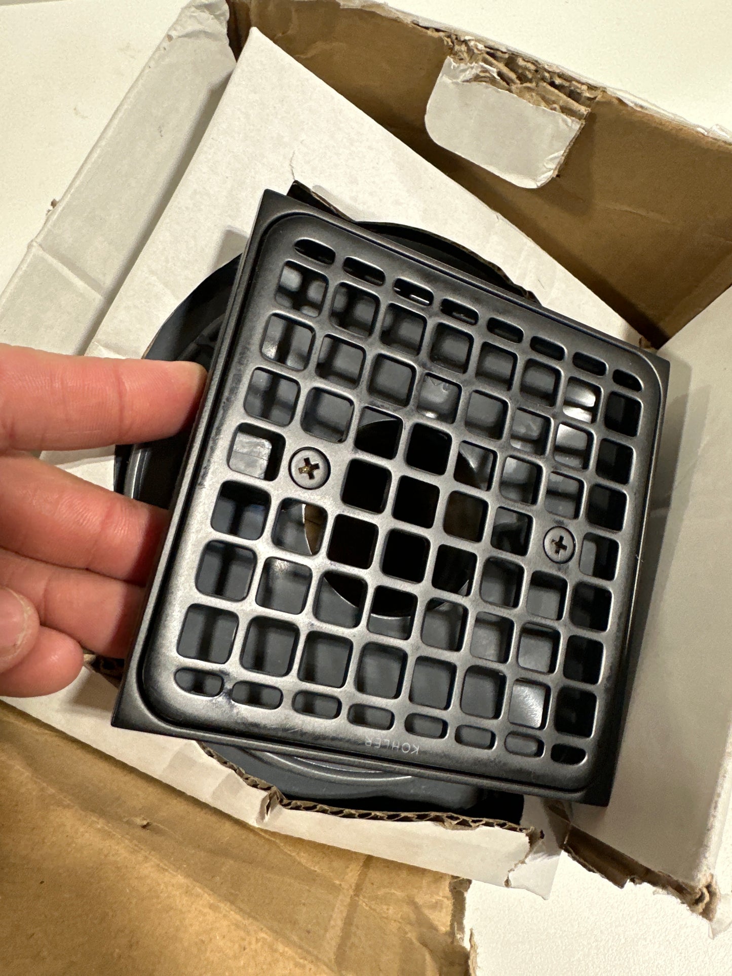 See Desc KOHLER K-9136 Clearflo Square Design Tile-in Shower Drain
