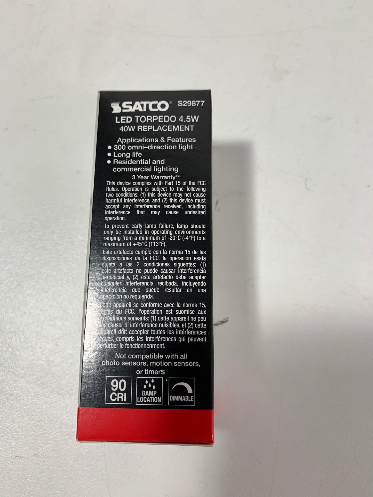 Satco 4.5w B10 Candle LED Filament E12 Candelabra Base 350lm 2700k Dimmable Bulb