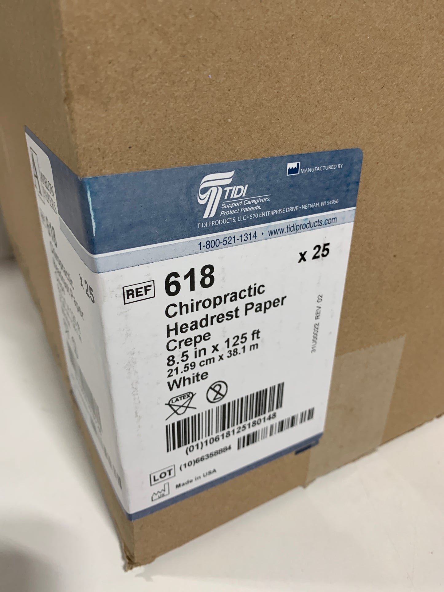 Avalon Papers 618 Chiro Headrest Rolls, Crepe, 8.5" X 125', White (Pack of 25)