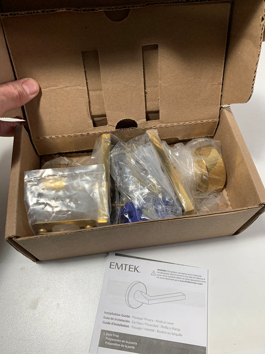 Emtek Passage Set, Modern Rectangle Rosette, Modern Round Knob, Unlacquered Brass