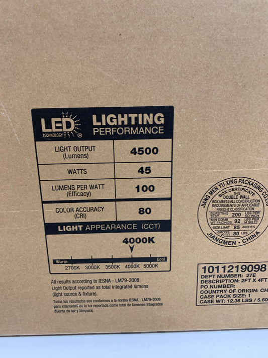 Commercial Electric 1-Pack 2 ft. x 4 ft. LED Flat Panel 40K 4500 Lumens Standard Dimming