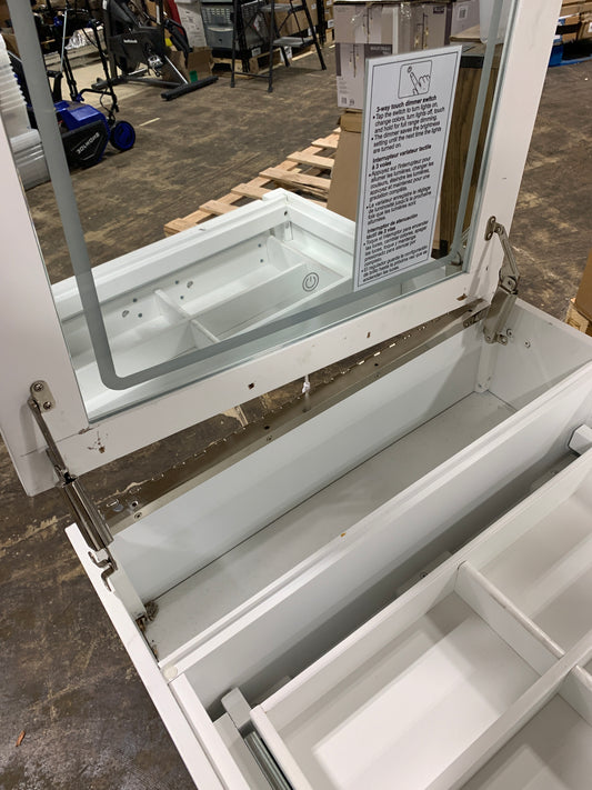 See Desc Odessa Lift-top Vanity with LED Lighted Mirror