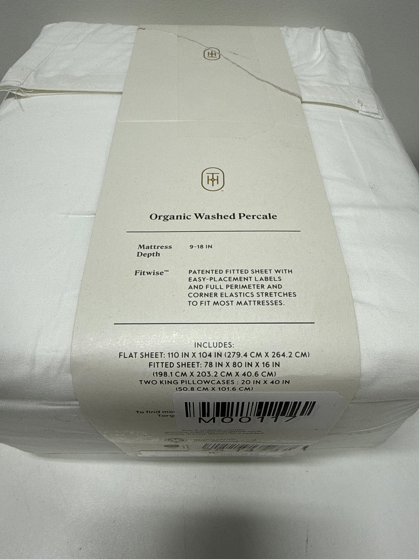 King 250 Thread Count Organic Percale Sheet Set True White - Threshold™: GOTS & OEKO-TEX Certified Includes 4pc